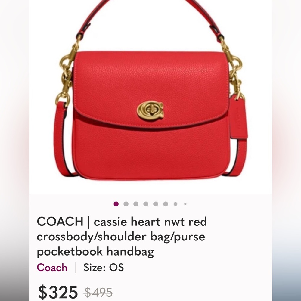 COACH Cassie Red Leather crossbody Shoulder Bag with top handle strap - Picture 2 of 7